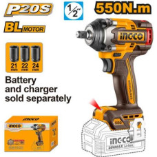 Гайковерт CIWLI20551 550Нм, Акк, Б/щ, P20S(20В) INGCO