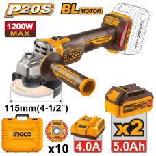 Аккумуляторная УШМ 20В, BL 115/125мм 2хАКБ 5Ач и ЗУ 4A SUPER INGCO CAGLI2211532 INDUSTRIAL