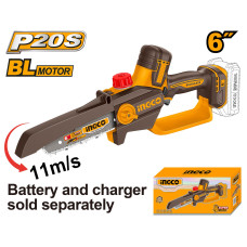 Цепная аккумуляторная мини пила 20В, BL 150мм без АКБ и ЗУ INGCO CGSLI2066 INDUSTRIAL