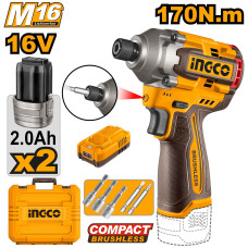 Аккумуляторный импульсный винтоверт 16В BL 170Hm 2хАКБ и ЗУ кейс SUPER INGCO CIRLI16178 INDUSTRIAL