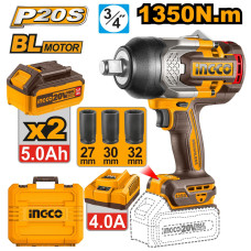 Аккумуляторный гайковерт BL 20В 1350Hm 3/4, 2хАКБ и ЗУ INGCO CIWLI20135 INDUSTRIAL