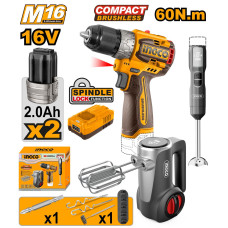 Набор аккумуляторного инструмента 16В BL 60Hm 2хАКБ 2Ач и ЗУ + блендер 100Вт + миксер 125Вт INGCO CKLI1638