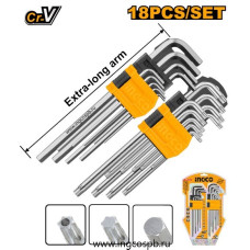 Набор шестигранных ключей 18 шт. HEX 1,5-10мм, TORX Т10-Т50 INGCO HHKSET0181 INDUSTRIAL